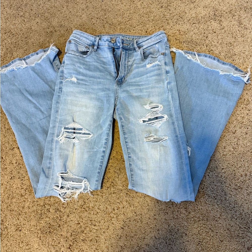 American Eagle Outfitters Light Blue Distressed Flare Jeans